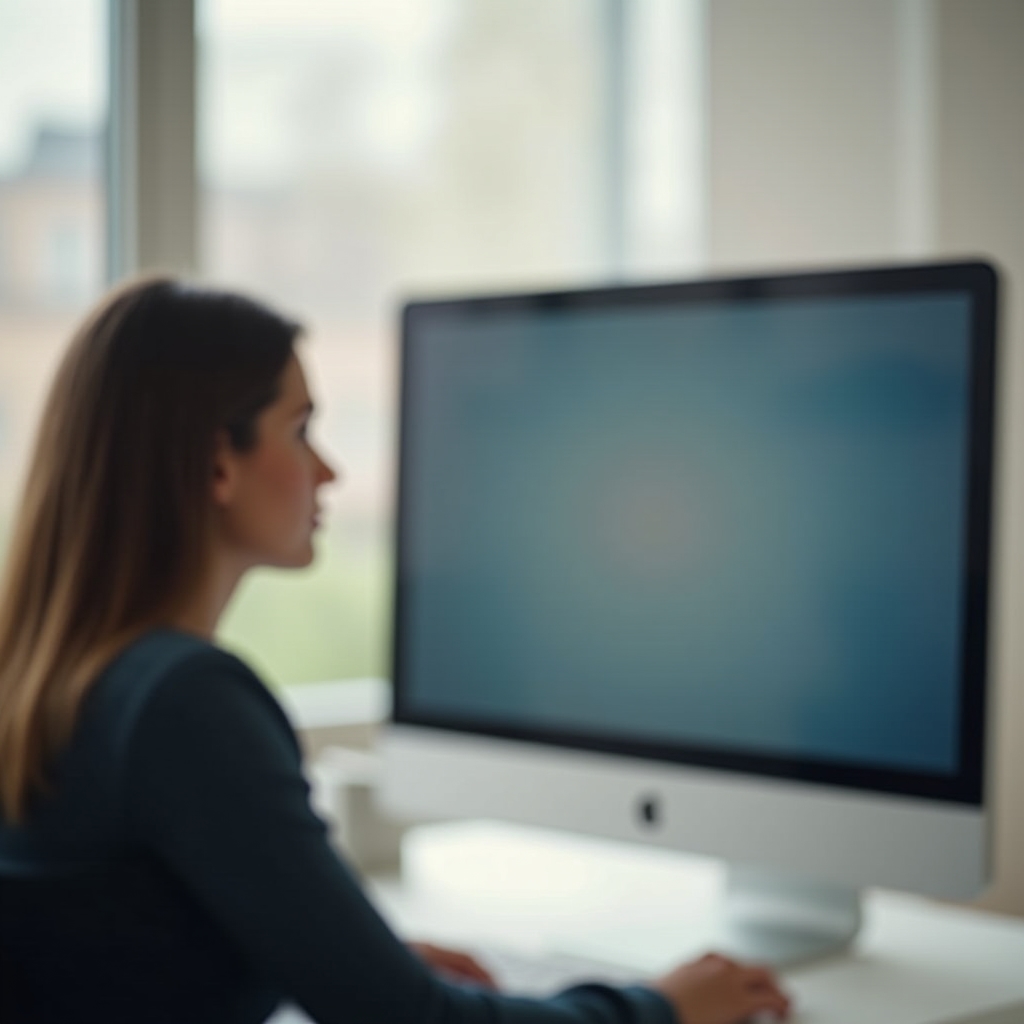 Monitor screen positioned so the top third sits at eye level, reducing forward head posture